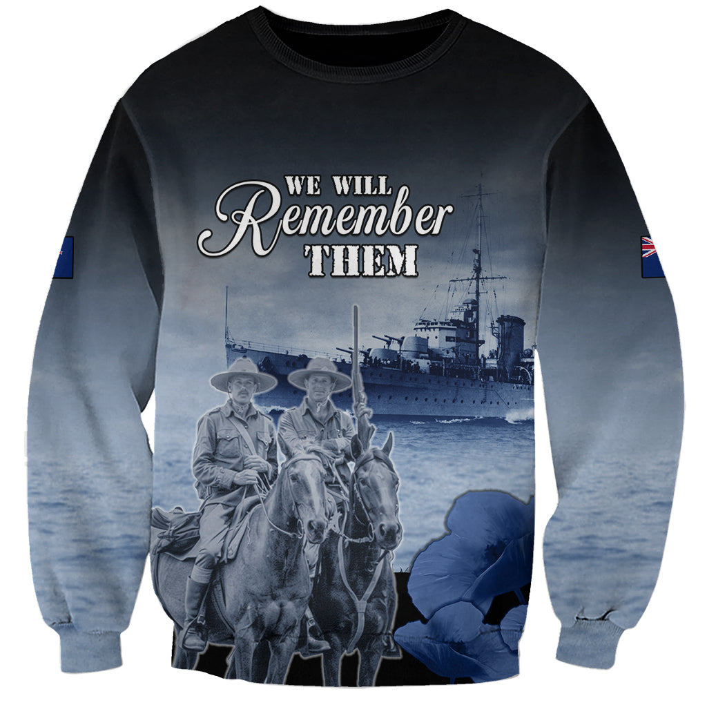 New Zealand ANZAC Day Sweatshirt HMNZS Achilles We Will Remember Them LT05 Unisex Blue - Polynesian Pride