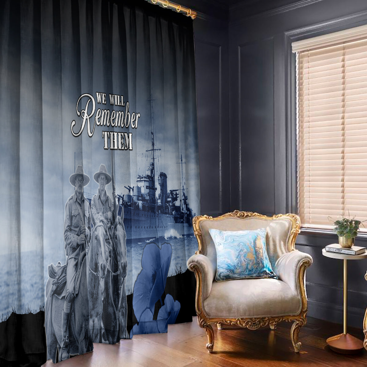 New Zealand ANZAC Day Window Curtain HMNZS Achilles We Will Remember Them LT05 - Polynesian Pride