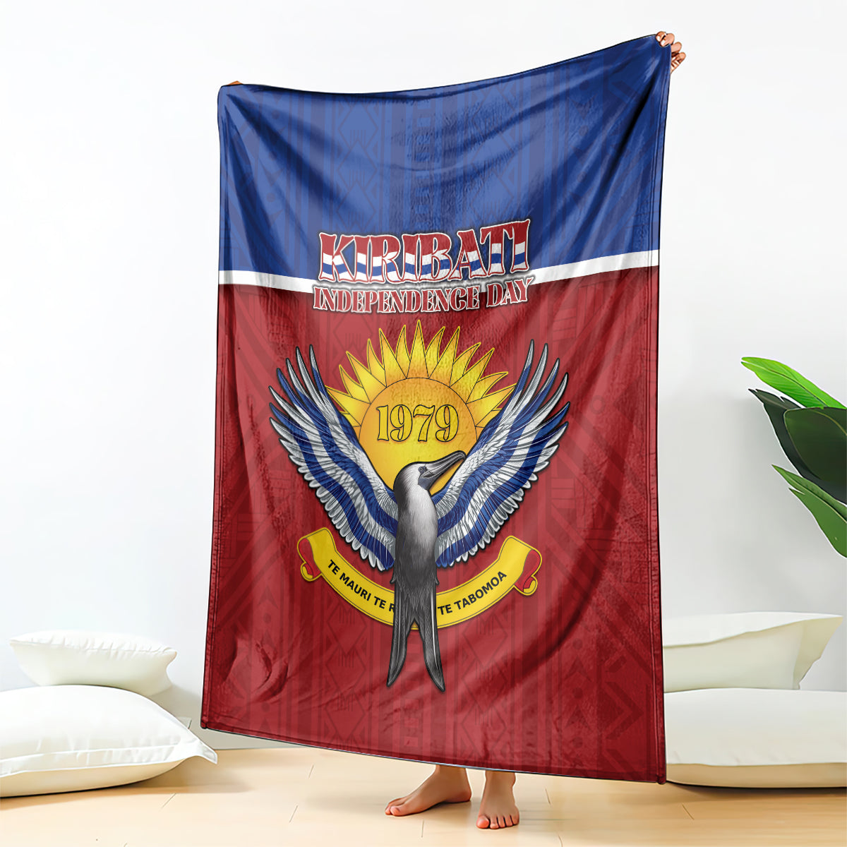 Kiribati 45th Independence Day Blanket Lesser Frigatebird Tribal Pattern