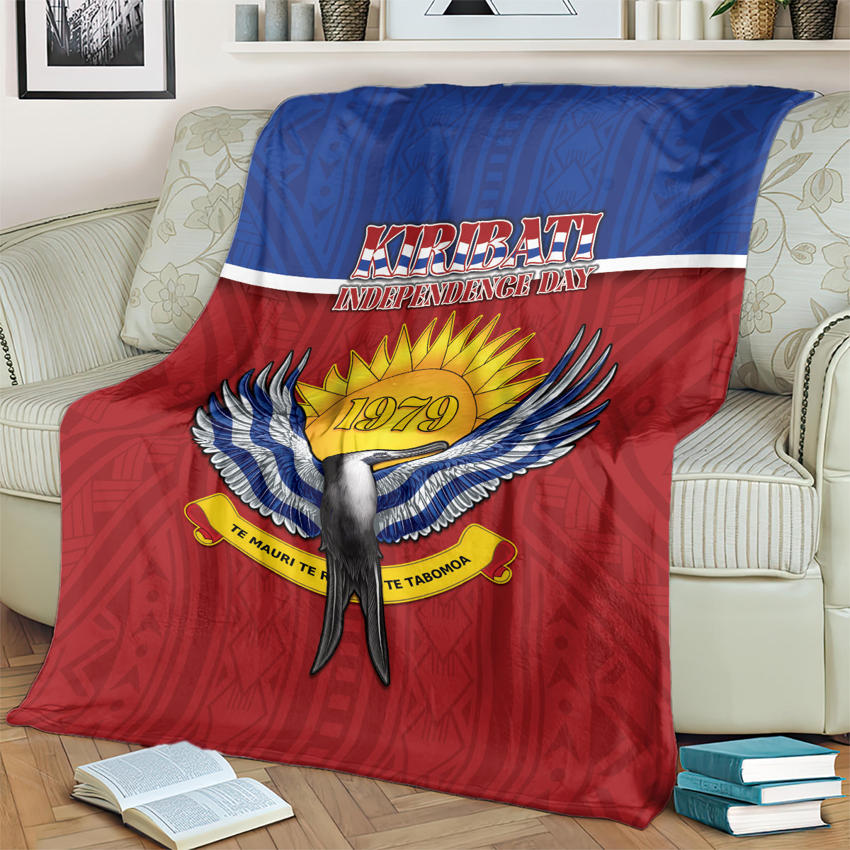 Kiribati 45th Independence Day Blanket Lesser Frigatebird Tribal Pattern