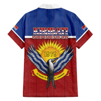 Kiribati 45th Independence Day Family Matching Off The Shoulder Long Sleeve Dress and Hawaiian Shirt Lesser Frigatebird Tribal Pattern