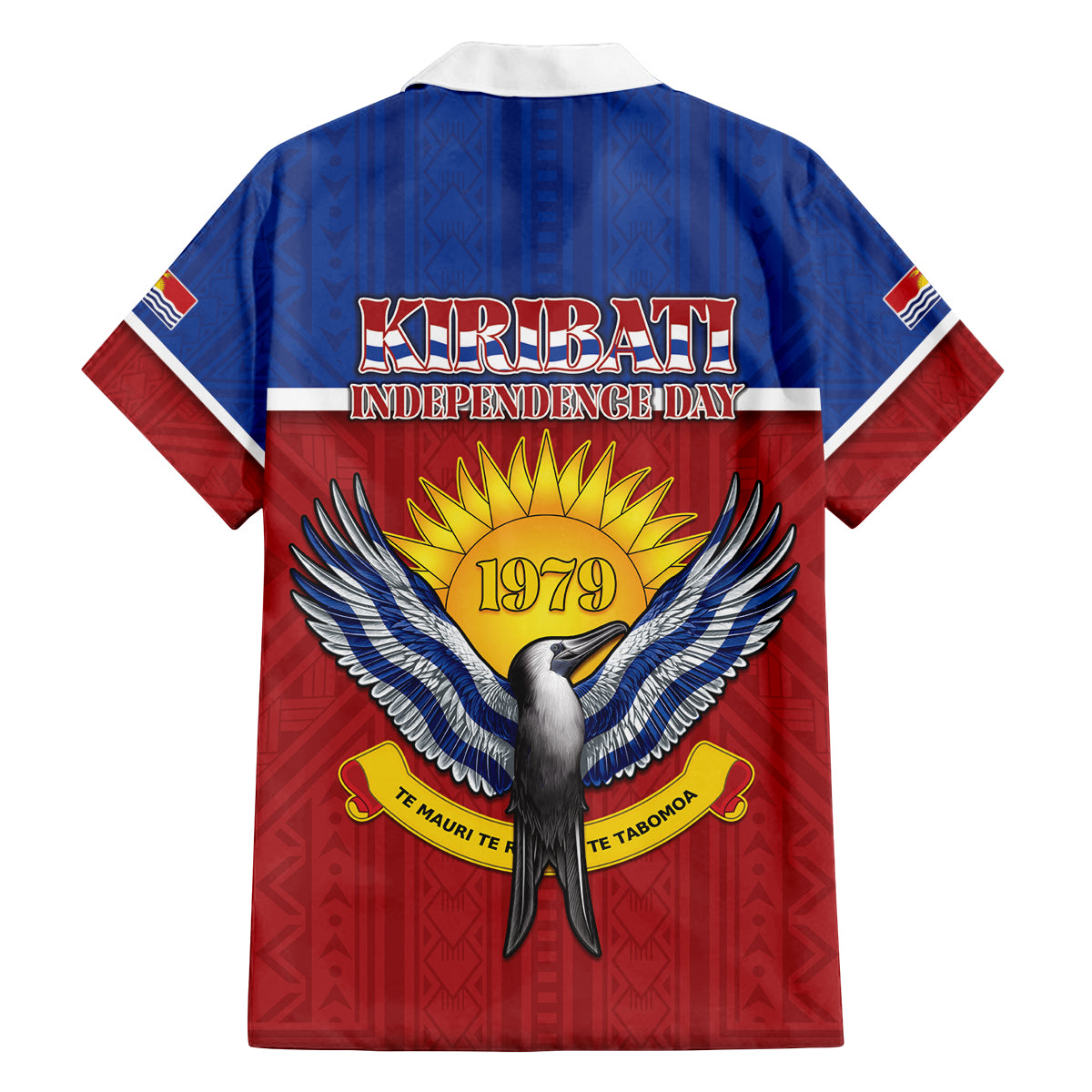 Kiribati 45th Independence Day Family Matching Off Shoulder Short Dress and Hawaiian Shirt Lesser Frigatebird Tribal Pattern