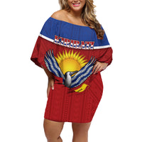 Kiribati 45th Independence Day Family Matching Off Shoulder Short Dress and Hawaiian Shirt Lesser Frigatebird Tribal Pattern