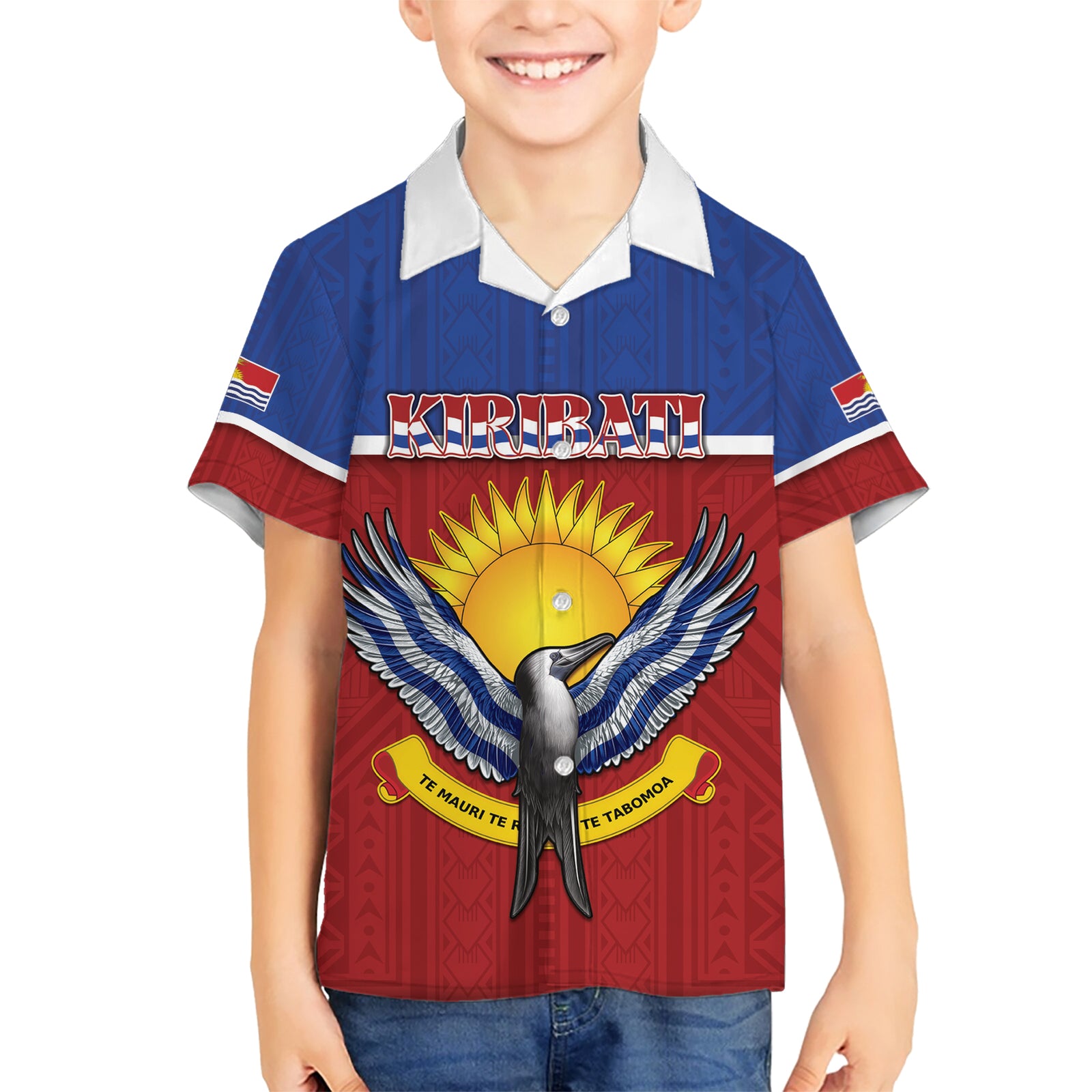 Kiribati 45th Independence Day Kid Hawaiian Shirt Lesser Frigatebird Tribal Pattern LT05 Kid Red - Polynesian Pride