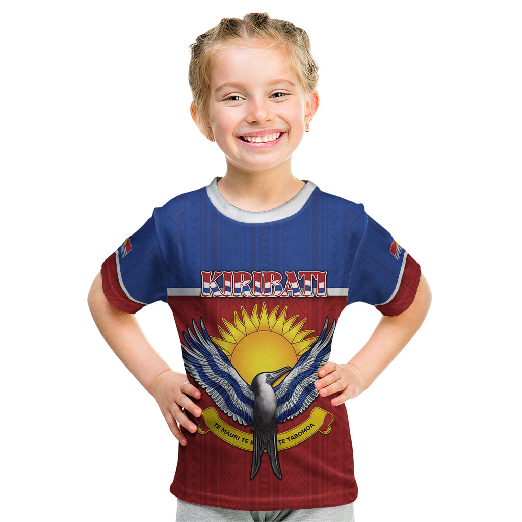 Kiribati 45th Independence Day Kid T Shirt Lesser Frigatebird Tribal Pattern LT05 Red - Polynesian Pride