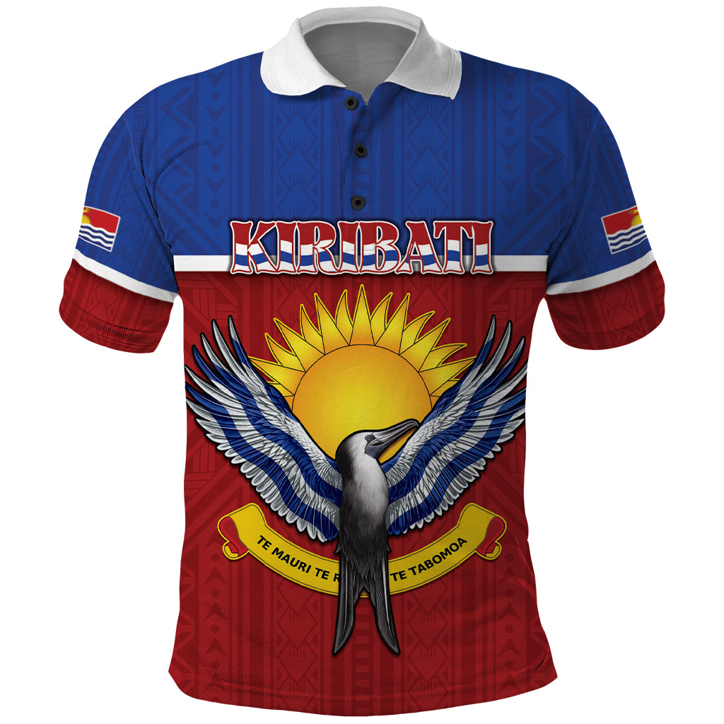 Kiribati 45th Independence Day Polo Shirt Lesser Frigatebird Tribal Pattern LT05 Red - Polynesian Pride