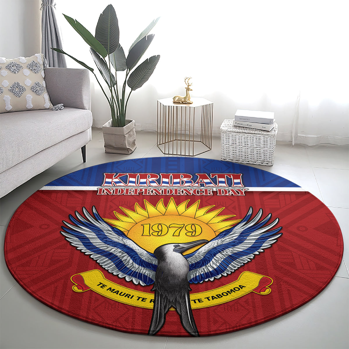 Kiribati 45th Independence Day Round Carpet Lesser Frigatebird Tribal Pattern