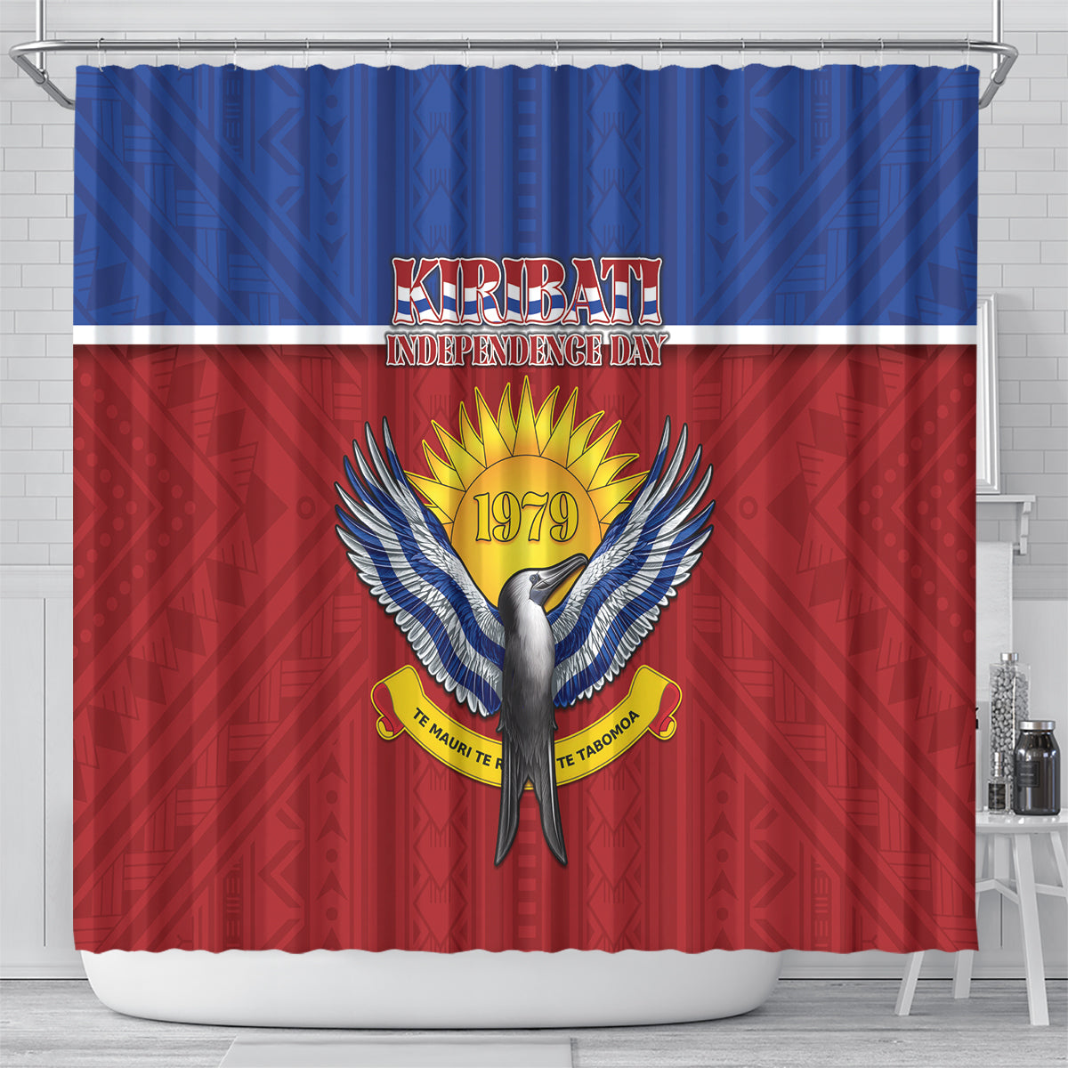 Kiribati 45th Independence Day Shower Curtain Lesser Frigatebird Tribal Pattern LT05 - Polynesian Pride
