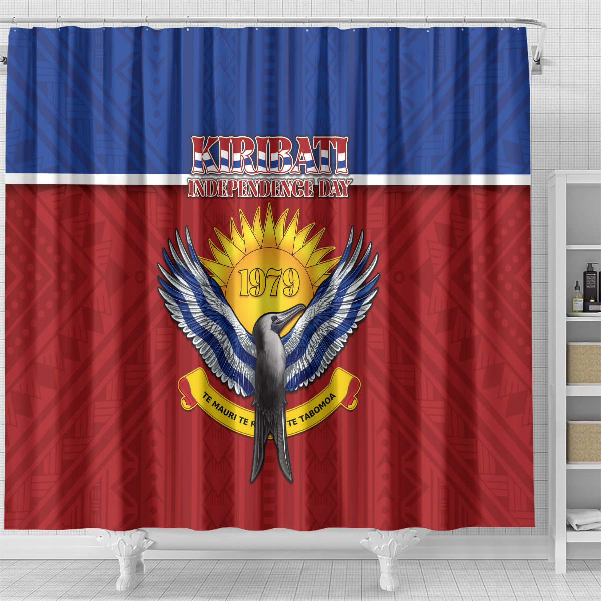 Kiribati 45th Independence Day Shower Curtain Lesser Frigatebird Tribal Pattern LT05 - Polynesian Pride
