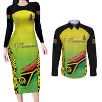 Vanuatu 45th Independence Couples Matching Long Sleeve Bodycon Dress and Long Sleeve Button Shirt Special Style - Polynesian Pride