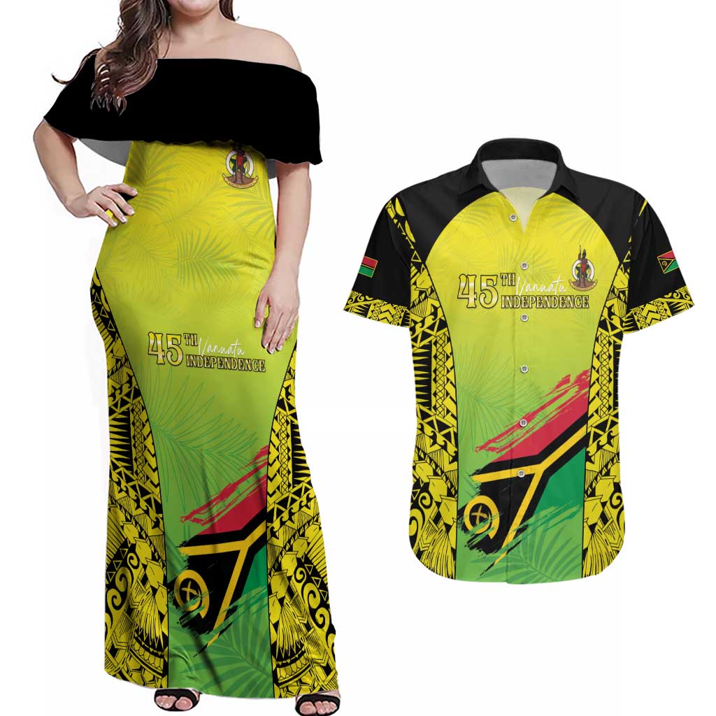 Vanuatu 45th Independence Couples Matching Off Shoulder Maxi Dress and Hawaiian Shirt Special Style - Polynesian Pride