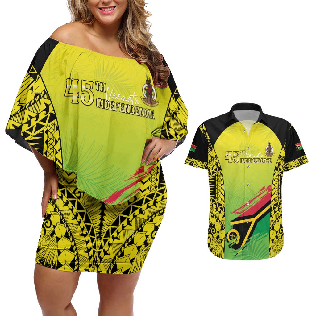 Vanuatu 45th Independence Couples Matching Off Shoulder Short Dress and Hawaiian Shirt Special Style - Polynesian Pride