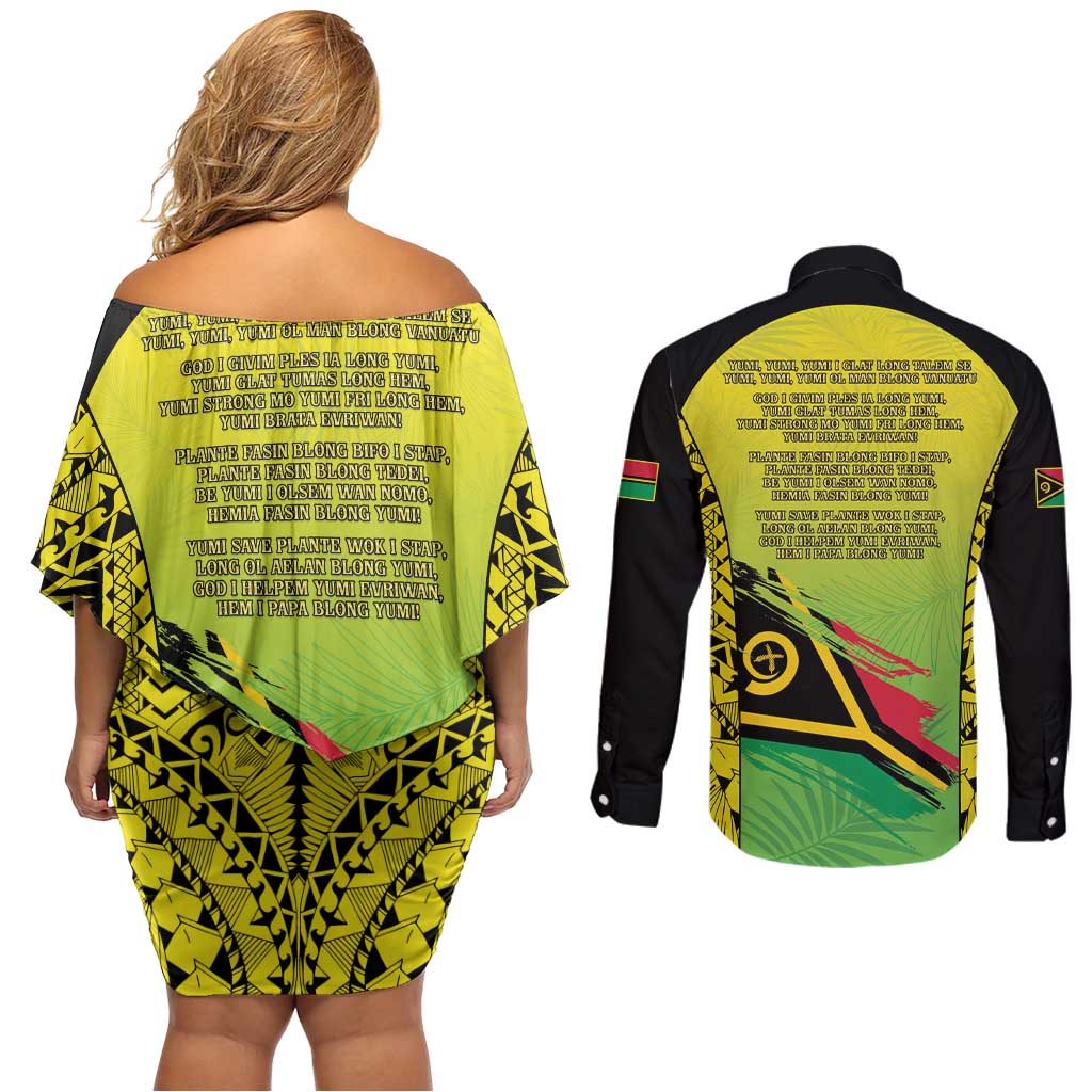 Vanuatu 45th Independence Couples Matching Off Shoulder Short Dress and Long Sleeve Button Shirt Special Style - Polynesian Pride