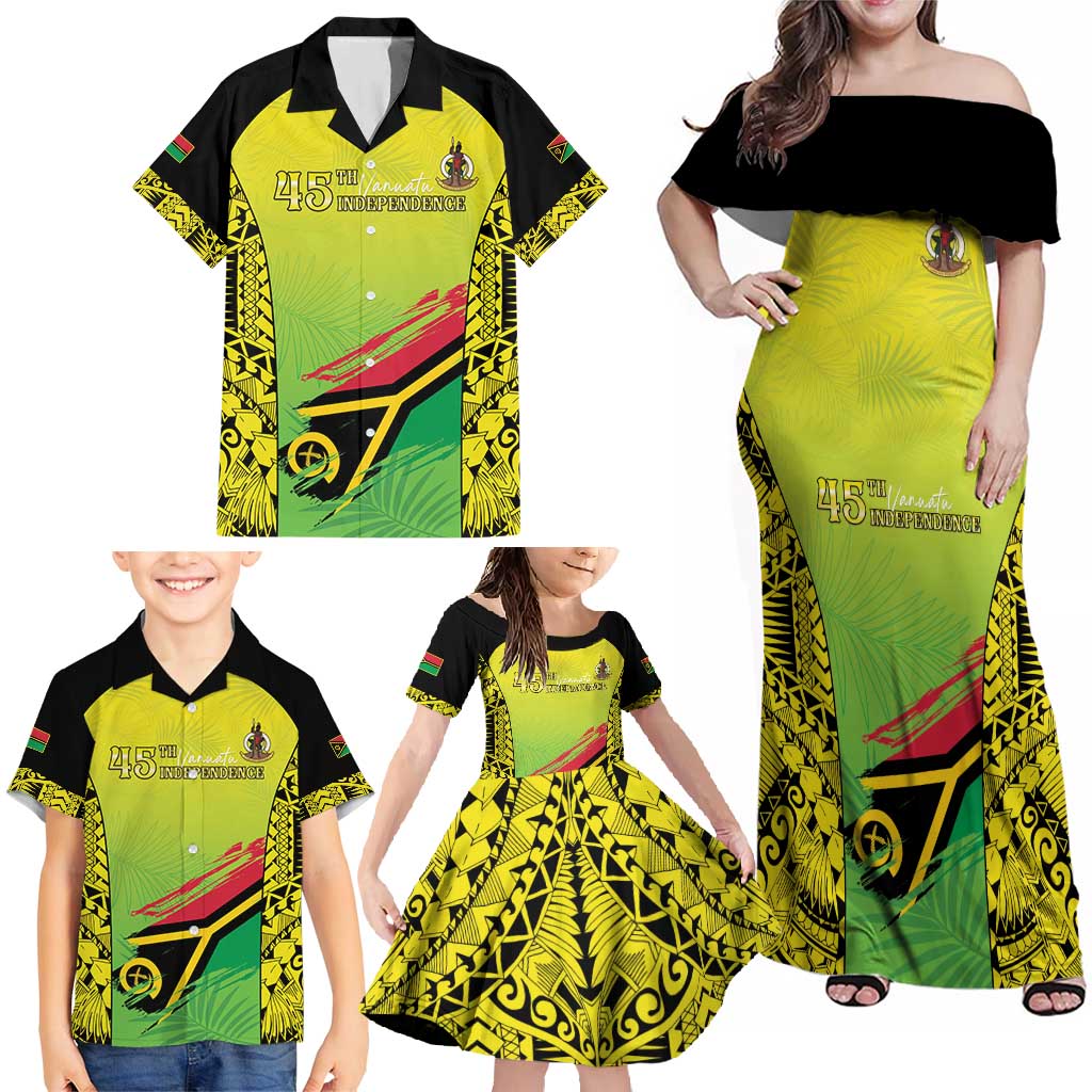 Vanuatu 45th Independence Family Matching Off Shoulder Maxi Dress and Hawaiian Shirt Special Style - Polynesian Pride
