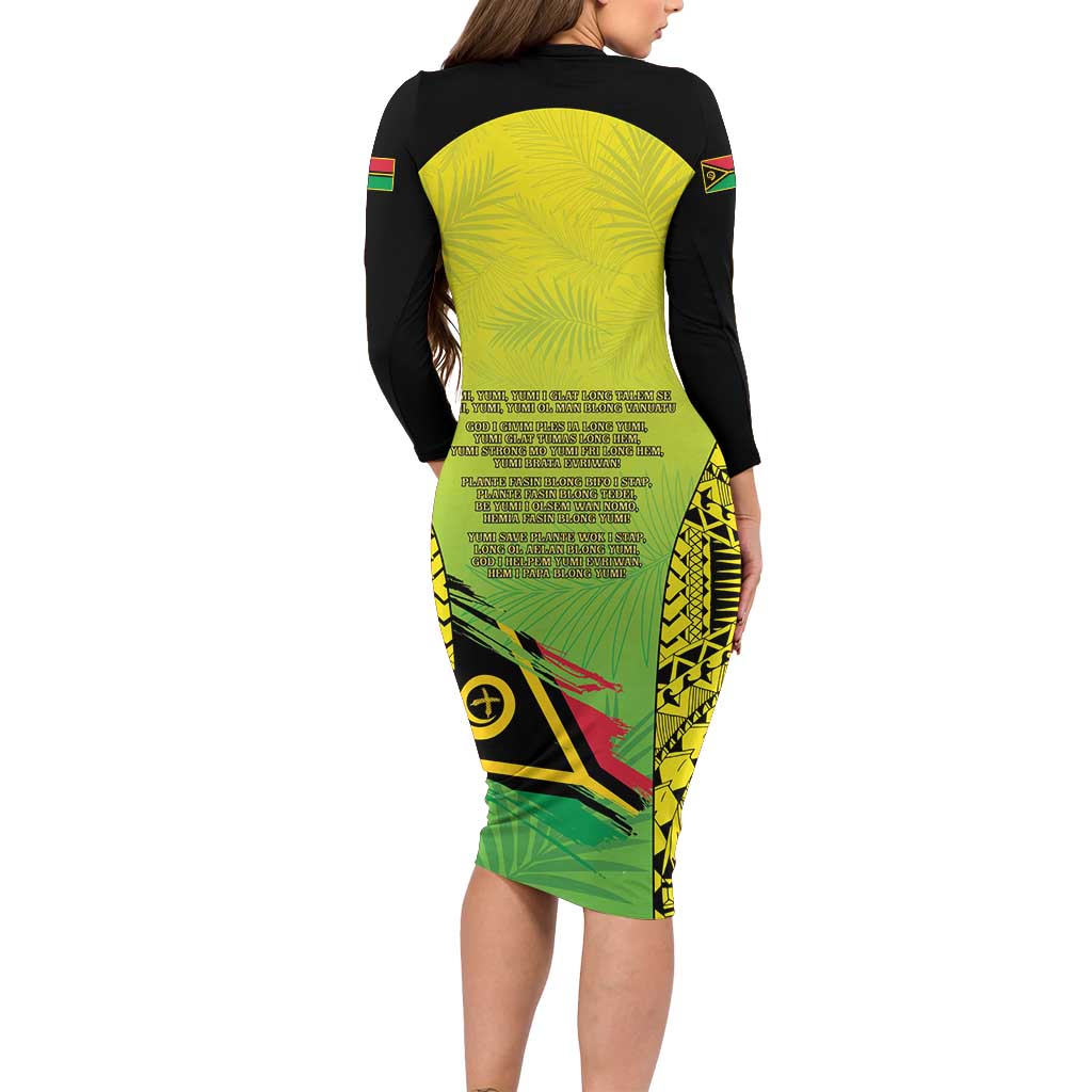 Vanuatu 45th Independence Long Sleeve Bodycon Dress Special Style - Polynesian Pride