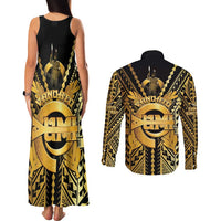 Vanuatu 45th Anniversary Of Independence Couples Matching Tank Maxi Dress and Long Sleeve Button Shirt Gold Style - Polynesian Pride