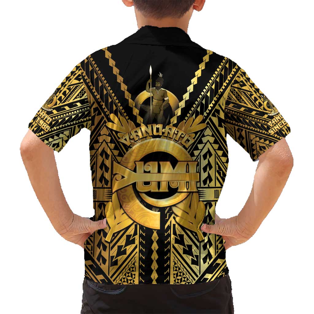 Vanuatu 45th Anniversary Of Independence Family Matching Long Sleeve Bodycon Dress and Hawaiian Shirt Gold Style - Polynesian Pride