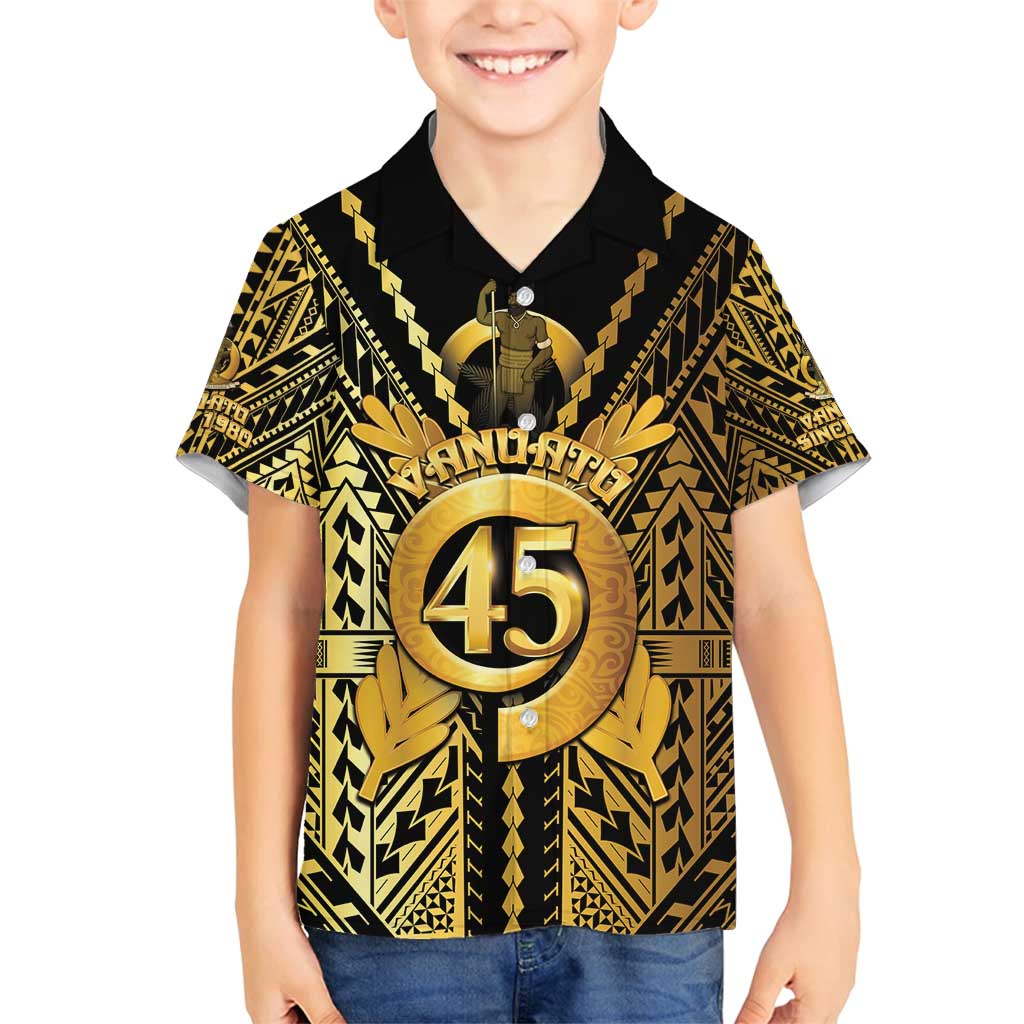 Vanuatu 45th Anniversary Of Independence Family Matching Long Sleeve Bodycon Dress and Hawaiian Shirt Gold Style - Polynesian Pride