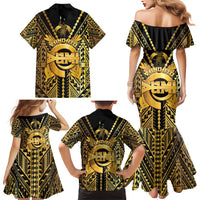 Vanuatu 45th Anniversary Of Independence Family Matching Mermaid Dress and Hawaiian Shirt Gold Style - Polynesian Pride