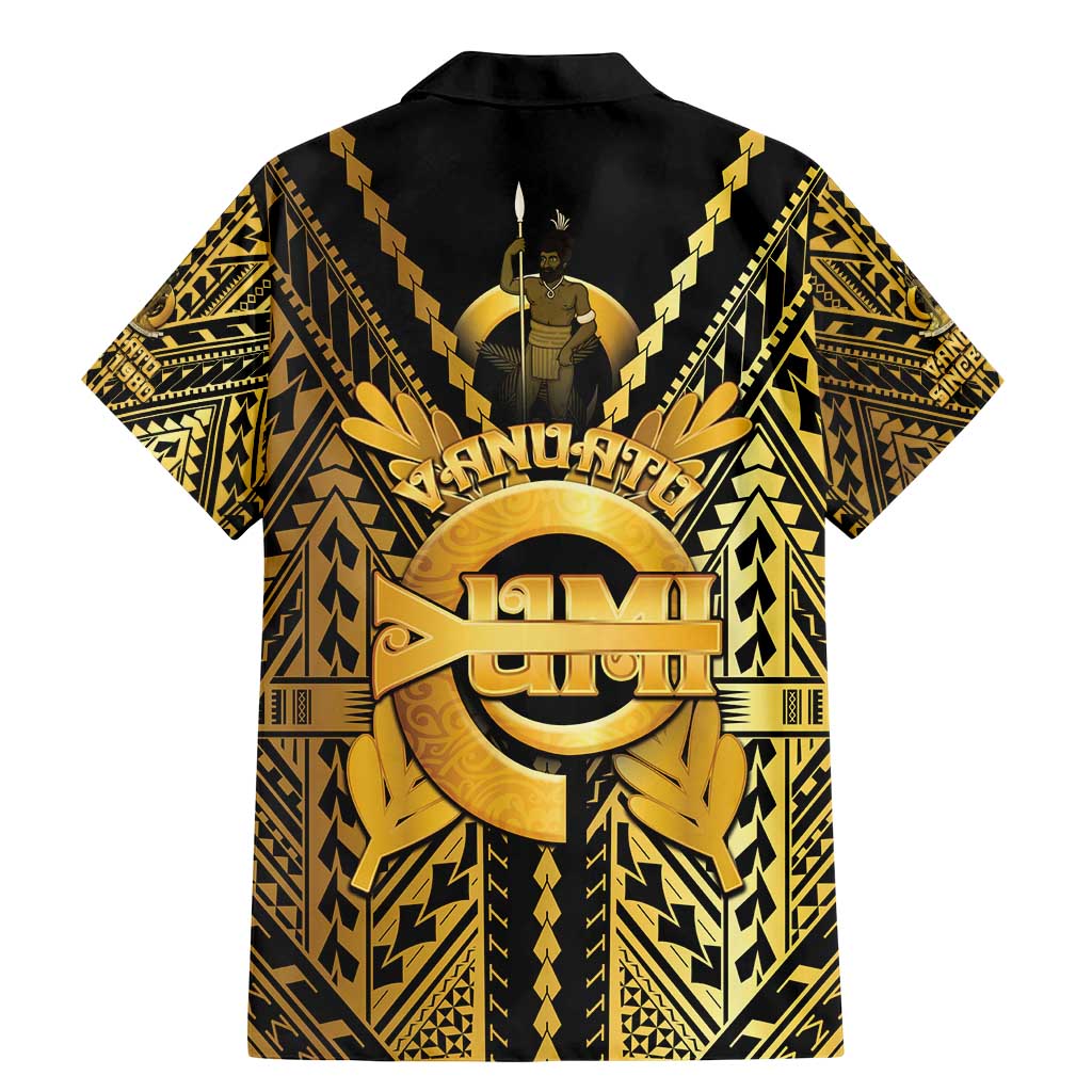 Vanuatu 45th Anniversary Of Independence Family Matching Mermaid Dress and Hawaiian Shirt Gold Style - Polynesian Pride