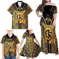 Vanuatu 45th Anniversary Of Independence Family Matching Off Shoulder Maxi Dress and Hawaiian Shirt Gold Style - Polynesian Pride
