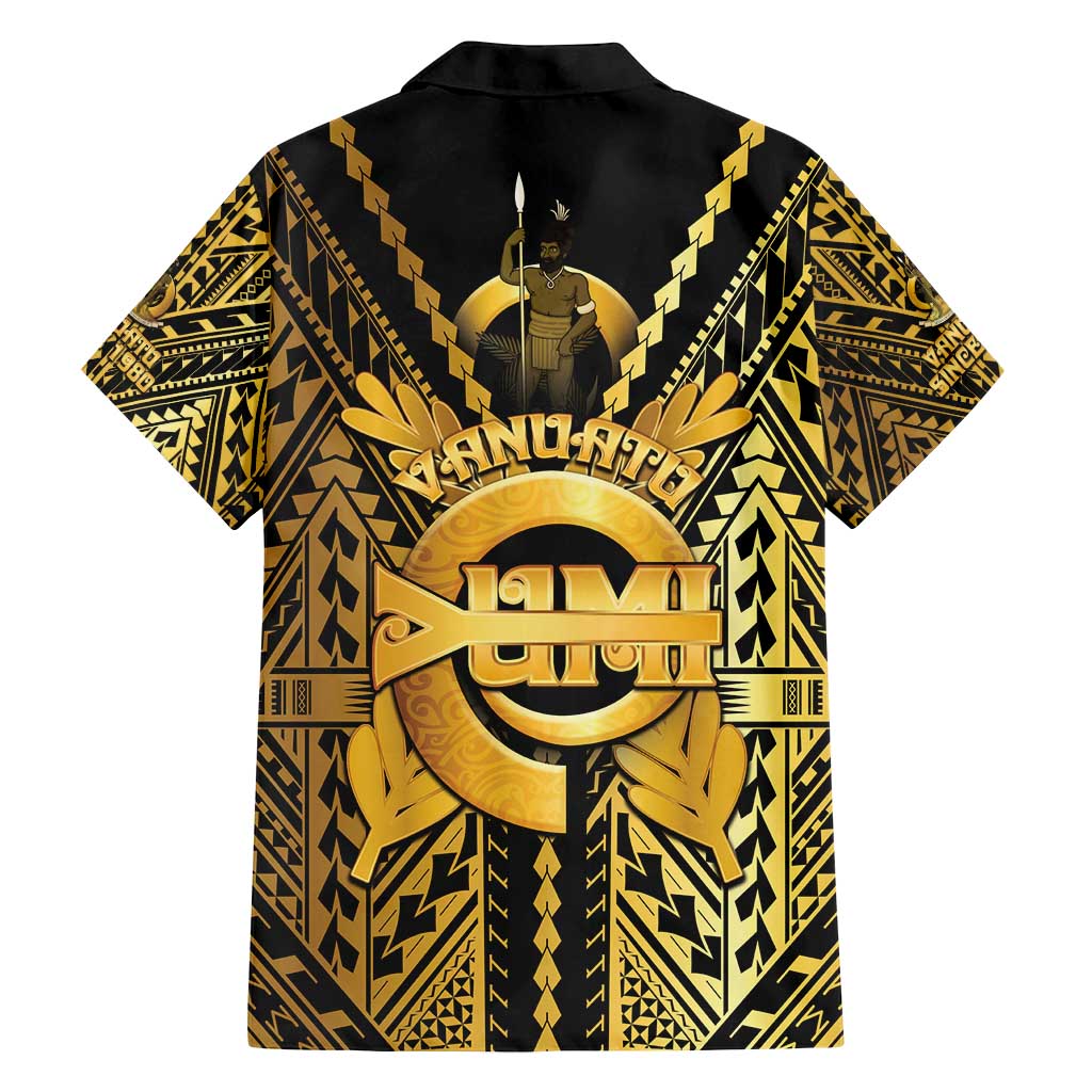 Vanuatu 45th Anniversary Of Independence Family Matching Off Shoulder Maxi Dress and Hawaiian Shirt Gold Style - Polynesian Pride