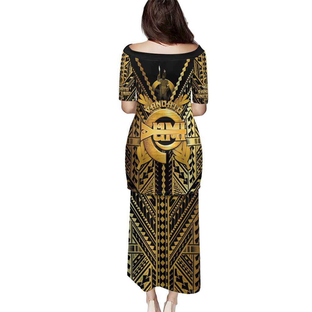 Vanuatu 45th Anniversary Of Independence Family Matching Puletasi and Hawaiian Shirt Gold Style - Polynesian Pride