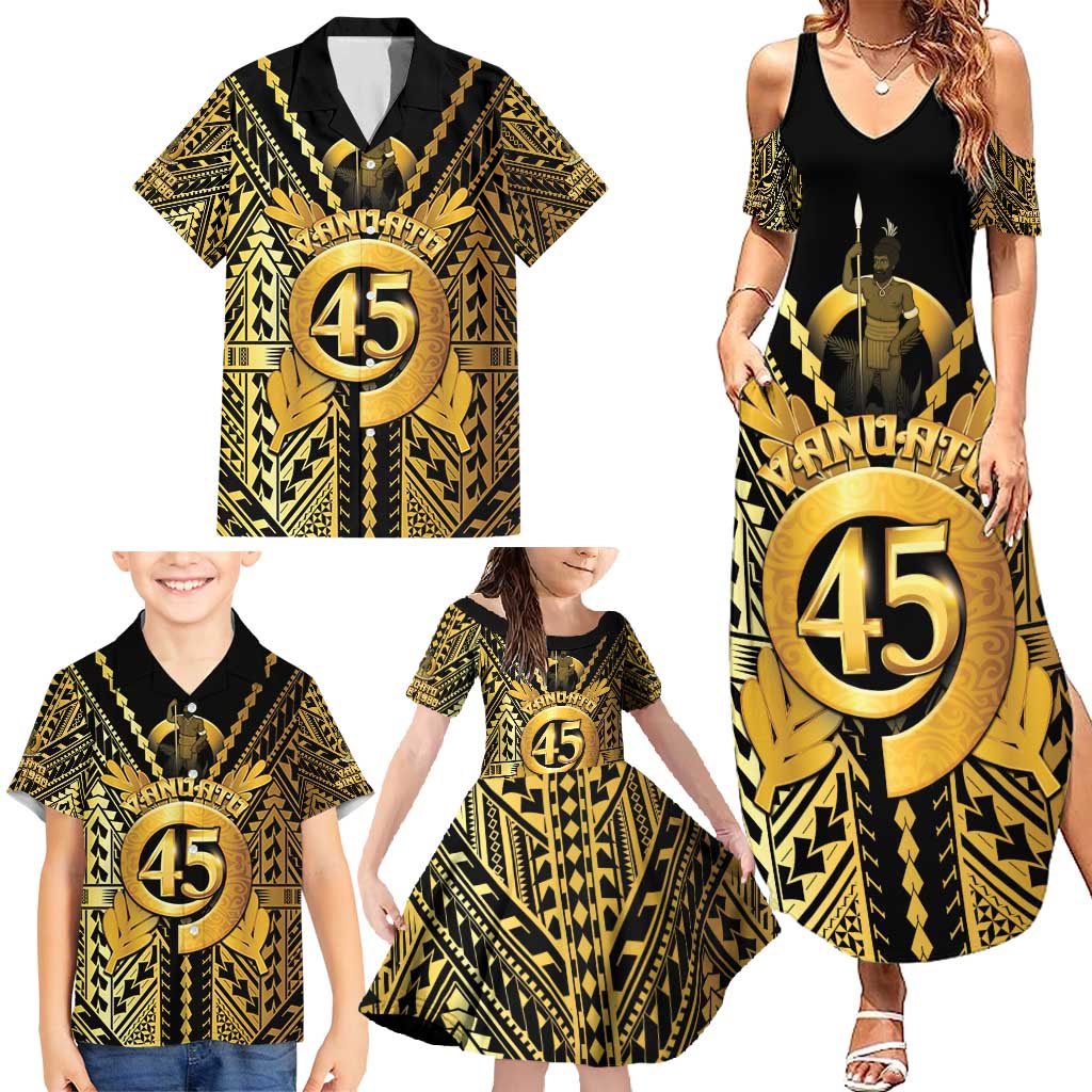 Vanuatu 45th Anniversary Of Independence Family Matching Summer Maxi Dress and Hawaiian Shirt Gold Style - Polynesian Pride