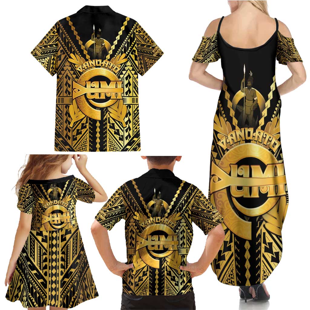 Vanuatu 45th Anniversary Of Independence Family Matching Summer Maxi Dress and Hawaiian Shirt Gold Style - Polynesian Pride
