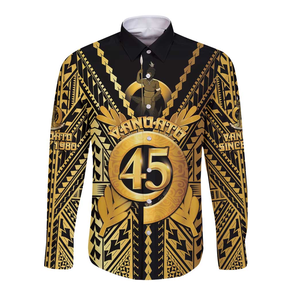 Vanuatu 45th Anniversary Of Independence Long Sleeve Button Shirt Gold Style - Polynesian Pride