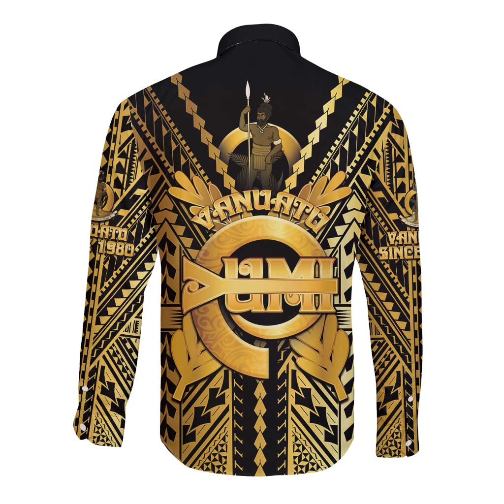 Vanuatu 45th Anniversary Of Independence Long Sleeve Button Shirt Gold Style - Polynesian Pride