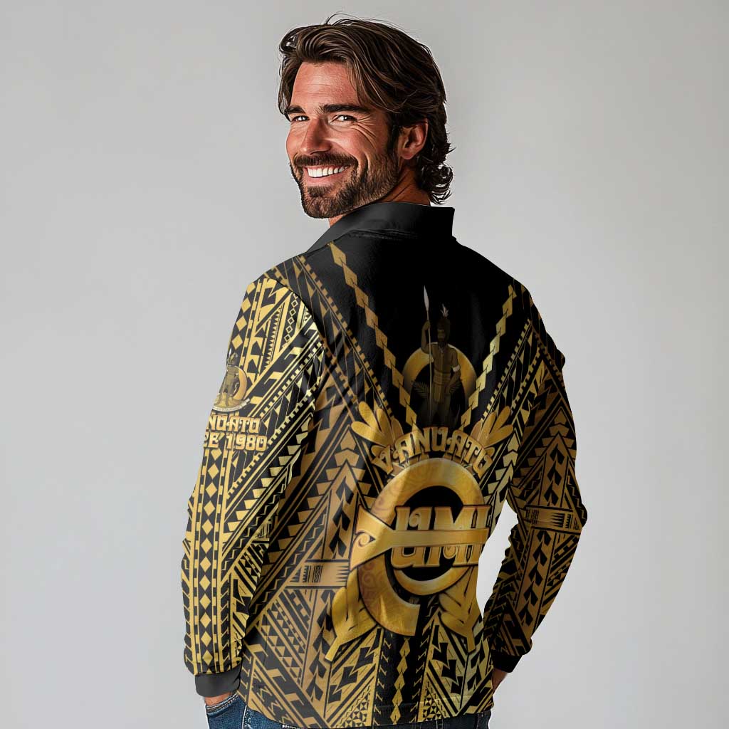 Vanuatu 45th Anniversary Of Independence Long Sleeve Polo Shirt Gold Style - Polynesian Pride