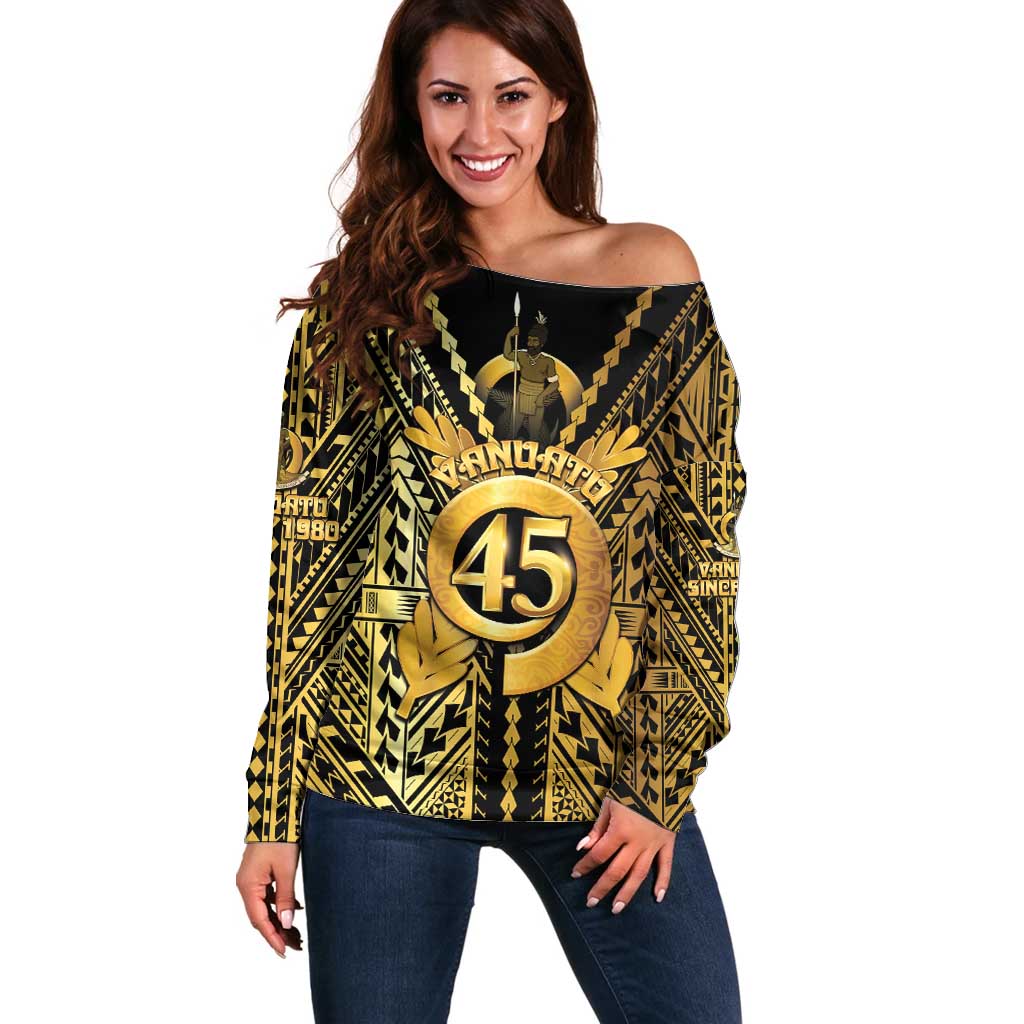 Vanuatu 45th Anniversary Of Independence Off Shoulder Sweater Gold Style - Polynesian Pride