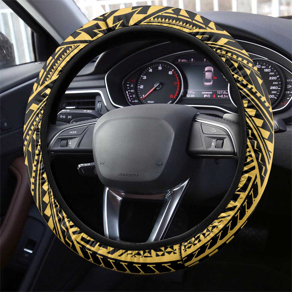Vanuatu 45th Anniversary Of Independence Steering Wheel Cover Gold Style - Polynesian Pride