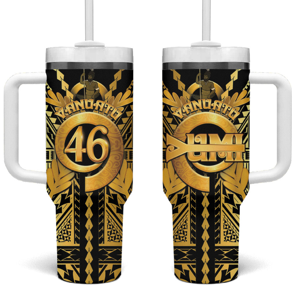 Vanuatu 46th Anniversary Of Independence Tumbler With Handle Gold Style LT05 One Size: 40 oz Gold - Polynesian Pride
