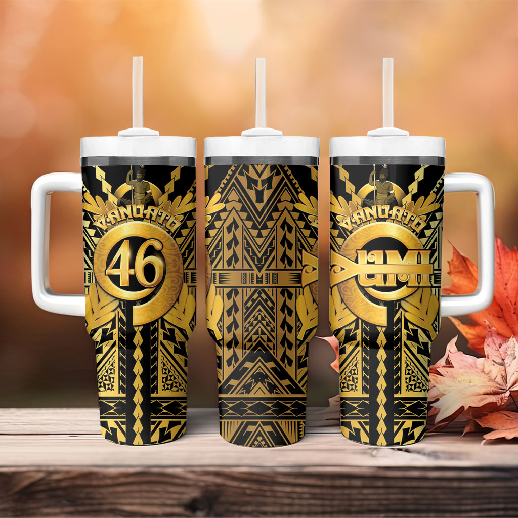 Vanuatu 46th Anniversary Of Independence Tumbler With Handle Gold Style LT05 - Polynesian Pride