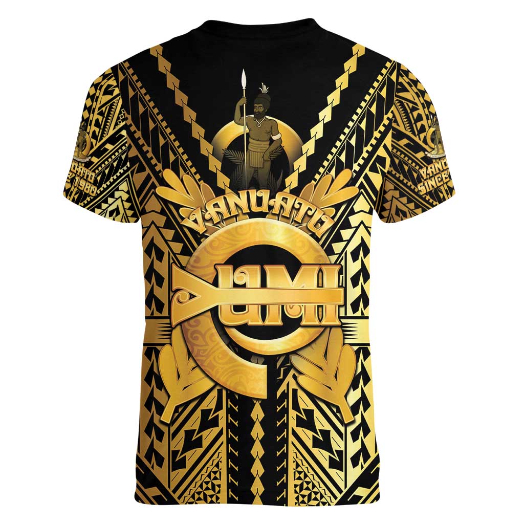 Vanuatu 45th Anniversary Of Independence Women V-Neck T-Shirt Gold Style - Polynesian Pride