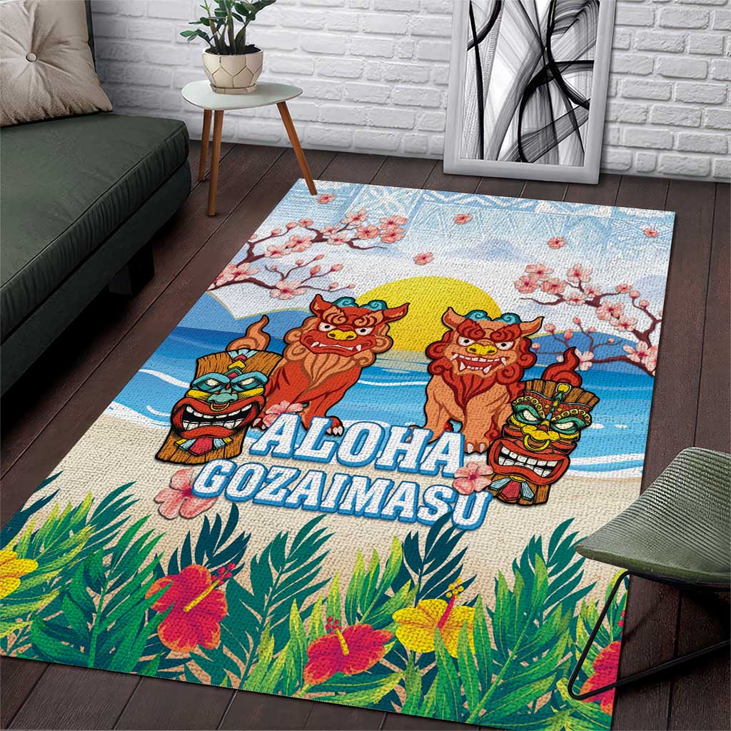 Hawaii And Japan Okinawa Area Rug Aloha Gozaimasu Tiki With Shisa