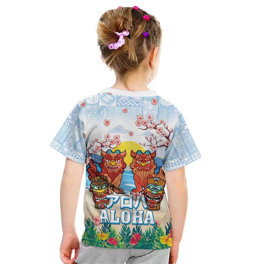 Hawaii And Japan Okinawa Kid T Shirt Aloha Gozaimasu Tiki With Shisa LT05 - Polynesian Pride