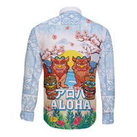 Hawaii And Japan Okinawa Long Sleeve Button Shirt Aloha Gozaimasu Tiki With Shisa