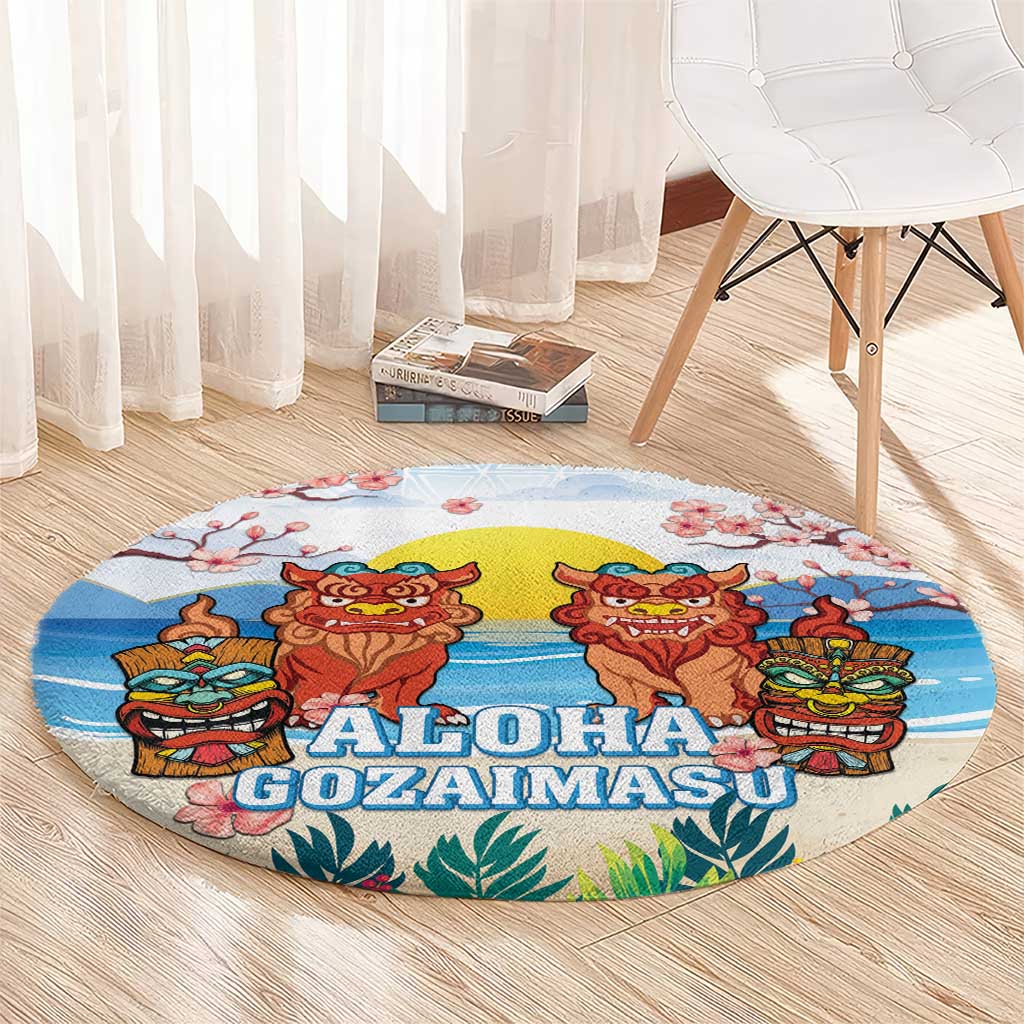 Hawaii And Japan Okinawa Round Carpet Aloha Gozaimasu Tiki With Shisa