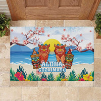 Hawaii And Japan Okinawa Rubber Doormat Aloha Gozaimasu Tiki With Shisa