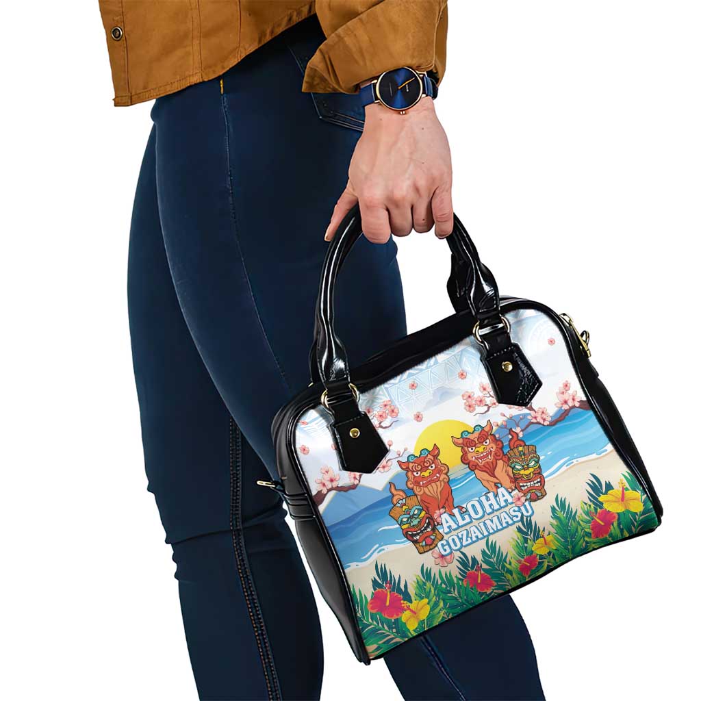 Hawaii And Japan Okinawa Shoulder Handbag Aloha Gozaimasu Tiki With Shisa LT05 - Polynesian Pride