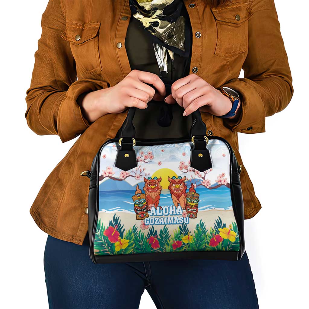 Hawaii And Japan Okinawa Shoulder Handbag Aloha Gozaimasu Tiki With Shisa LT05 - Polynesian Pride