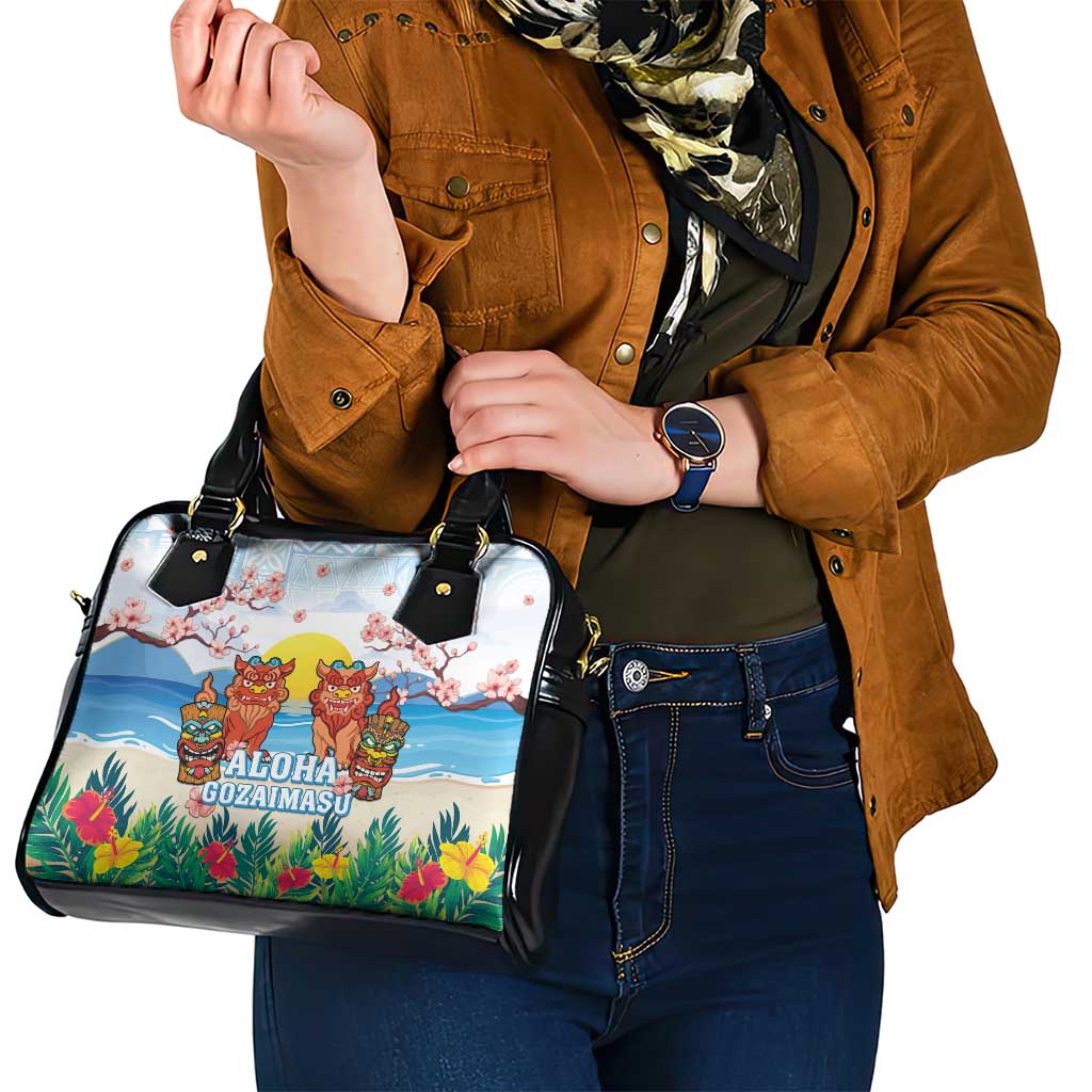 Hawaii And Japan Okinawa Shoulder Handbag Aloha Gozaimasu Tiki With Shisa LT05 - Polynesian Pride