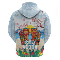 Hawaii And Japan Okinawa Zip Hoodie Aloha Gozaimasu Tiki With Shisa LT05 - Polynesian Pride