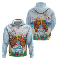 Hawaii And Japan Okinawa Zip Hoodie Aloha Gozaimasu Tiki With Shisa LT05 - Polynesian Pride