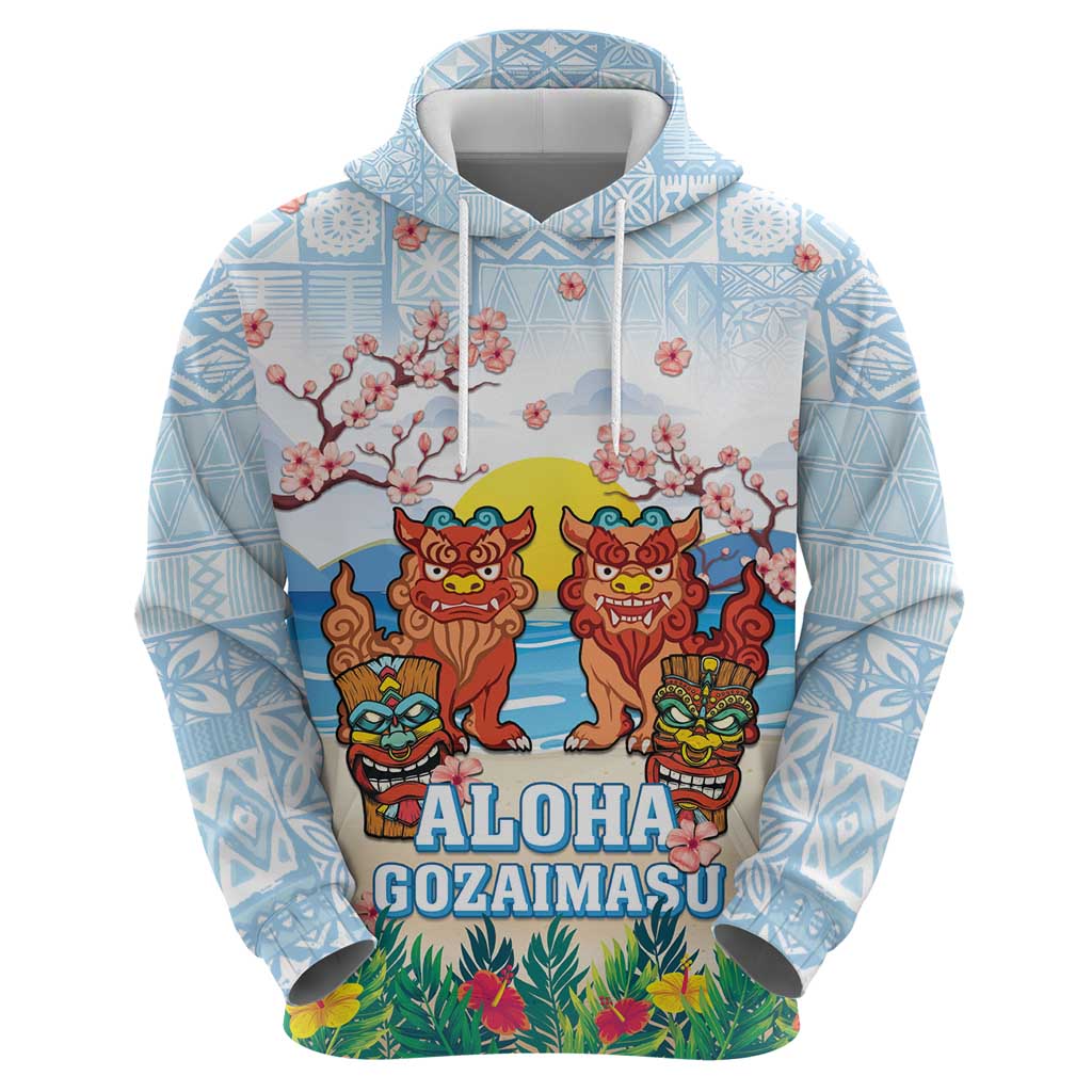 Hawaii And Japan Okinawa Zip Hoodie Aloha Gozaimasu Tiki With Shisa LT05 - Polynesian Pride