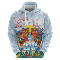 Hawaii And Japan Okinawa Zip Hoodie Aloha Gozaimasu Tiki With Shisa LT05 - Polynesian Pride