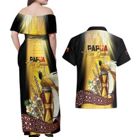 Papua New Guinea Couples Matching Off Shoulder Maxi Dress and Hawaiian Shirt 50 Years Of Independence - Polynesian Pride